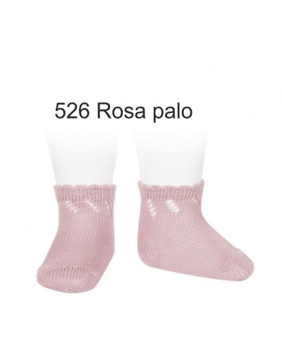 Calcetín corto perle calado diagonal Rosa Palo