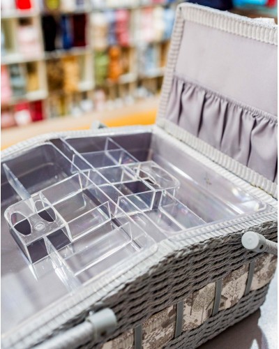 Costurero cesta gris y blanco