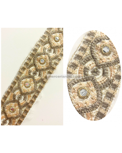 Galón bordado metalizado rombo Beige/camel